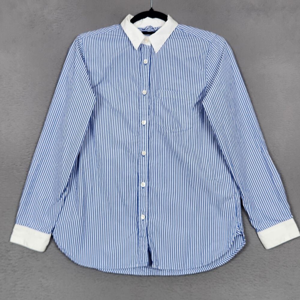Marie Marot J Crew Shirt Womens 0 Blue Stripe Contrast Collar Cuff Cotton
